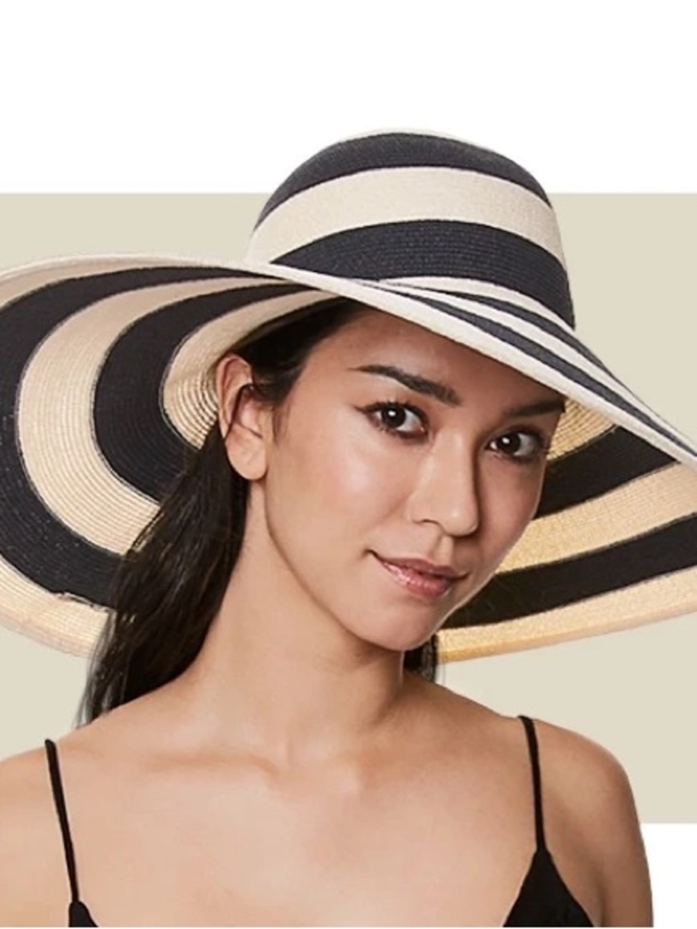 Eugenia Kim Sunny Striped Wide-Brim Sun Hat in Black and Cream NWT